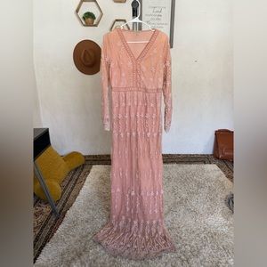 Pink embroidered maxi dress